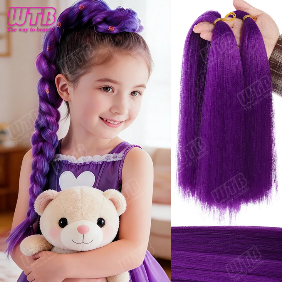 WTB Synthetic Extension Wig Purple Pre-stretched Straight Hair Extension Wig Is Suitable for Girls' Daily Holiday Braiding