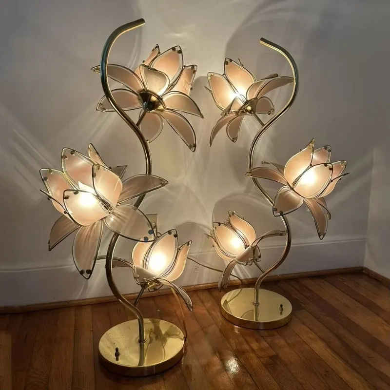 Gold Seller Best Selling Modern Lotus Light Emitting Diode Desk Lamp Iron Glass Flower Design Living Room Reading Study Customiz