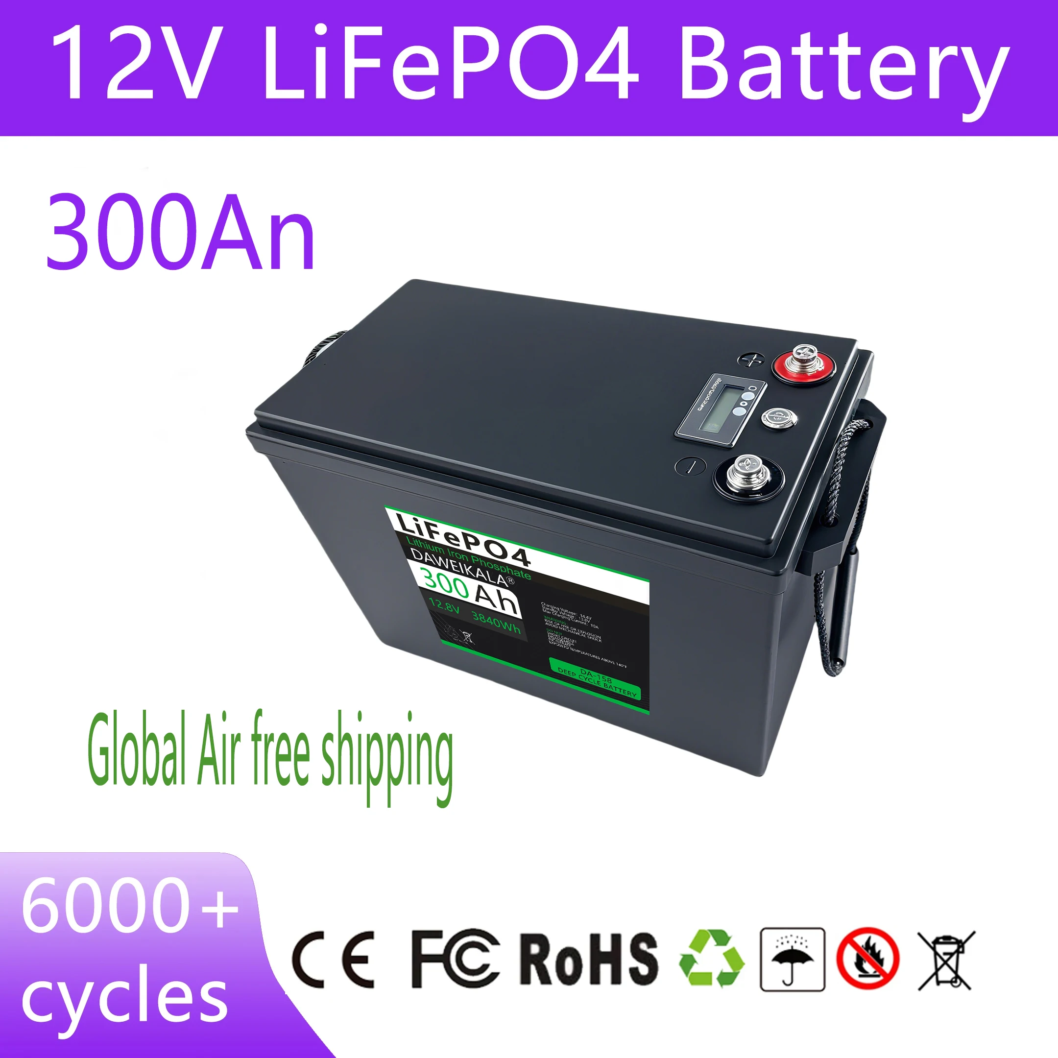 بطارية ليثيوم 12 فولت 200 أمبير 300 أمبير في الساعة 12 فولت/24 فولت 100 أمبير LiFePO4 مع BMS محسنة 8000-15000 دعم الدوائر العميقة في السلسلة/المتوازية