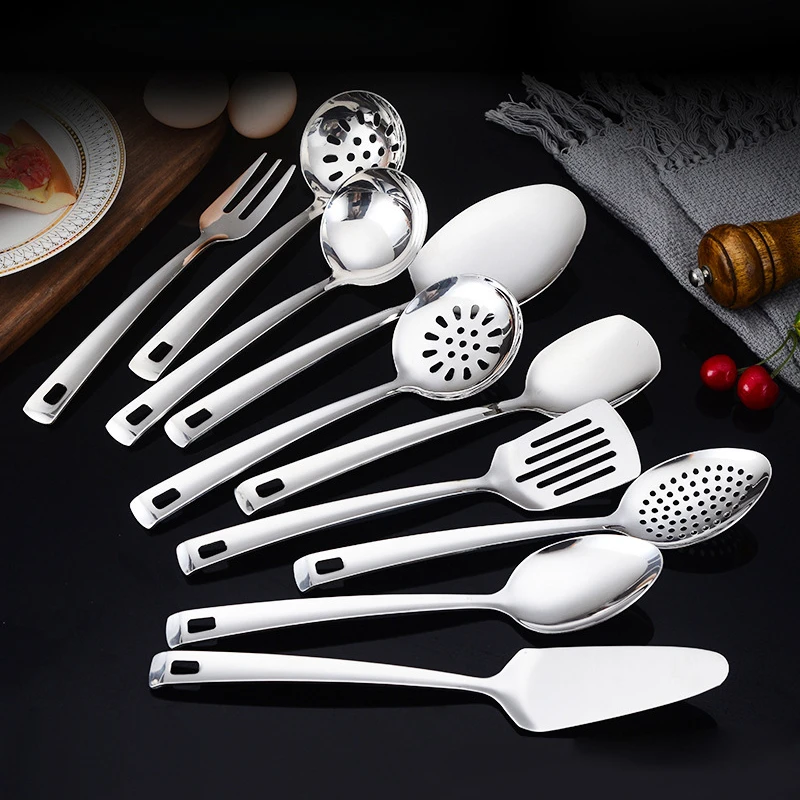 10 Piece Home Kitchen Cookware Set Stainless Steel Spatula Hotpot Spoon Fish Fry Soup Spoon Kitchen Cookware Cooking Tools Bar