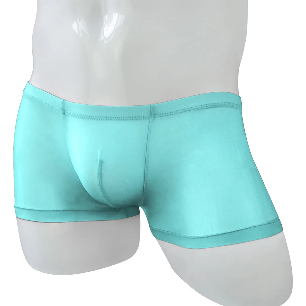 Men's Sheer Glass Silk Boxer Briefs, Low-Rise Semi-Transparent Shiny Underwear, Sexy Mesh Trunks for Men