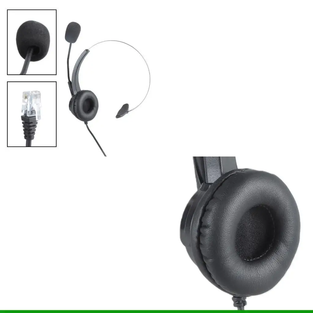U55C 4-Pin RJ11 Monaural Corded Operator Call Center Telephone Headset Headphone BK