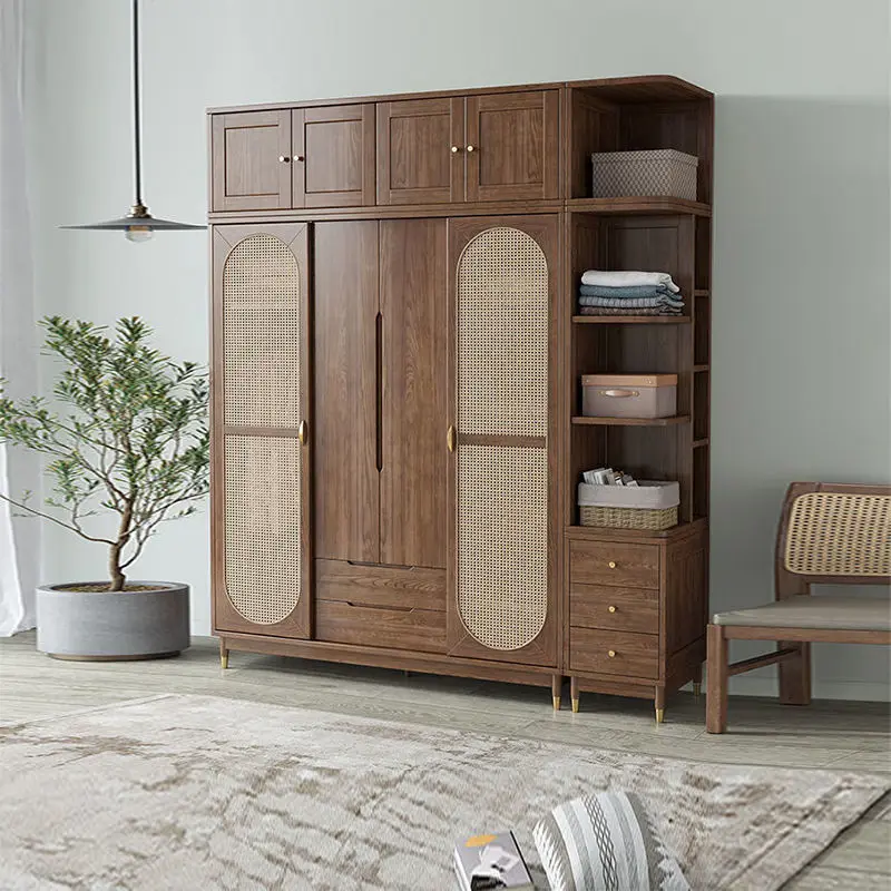 

Легкая роскошная современная спальня в японском стиле с четырьмя дверями до двери шкафа из ясеня