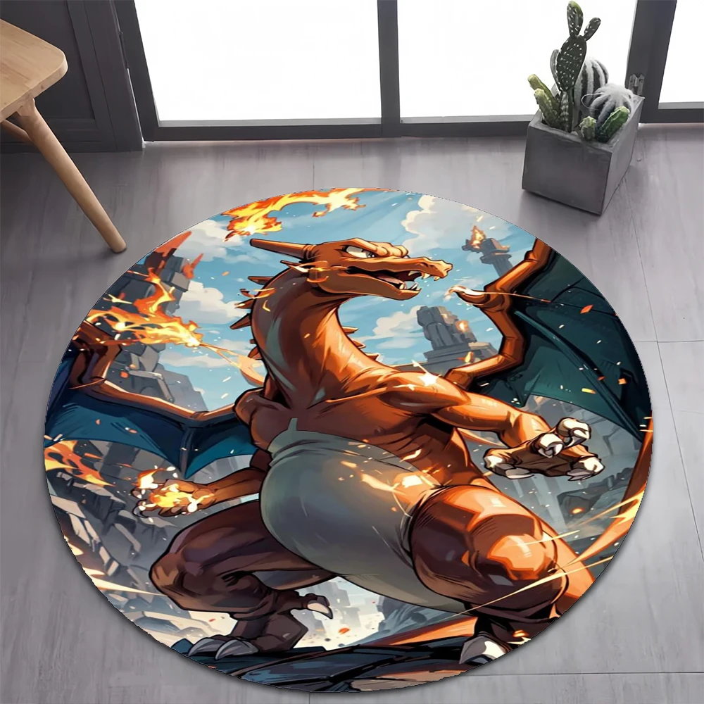 26 Style Charizard Charmander Fire Pokemon Cartoon Dracaufeu Round Carpet Rug for Bedroom Living Room Decoration,Decor Floor Mat