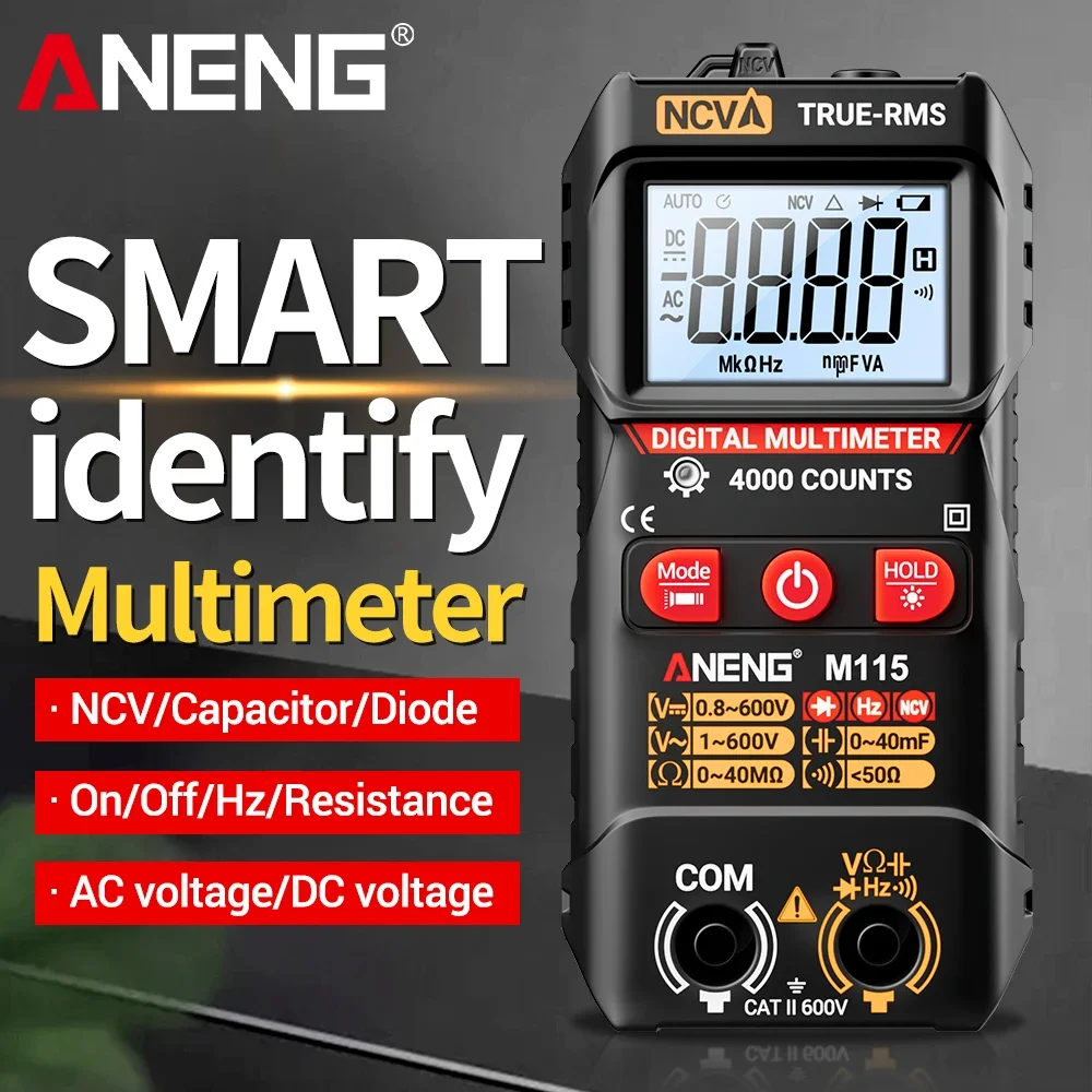

Цифровой мини-мультиметр ANENG M115: измерение напряжения DC/AC, обнаружение NCV, диодный тест, профессиональный многофункциональный детектор, инструмент для электрика