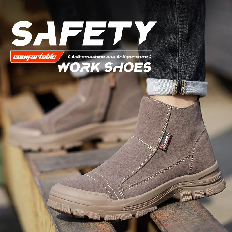 LEIANDUN Anti Smashing Steel Toe Safety Shoes, Breathable Suede Leather, All Season Welding Shoes, Wear-resistant Work Shoes