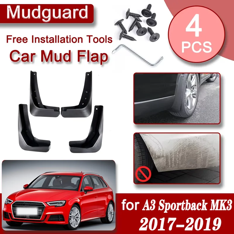 

Car Front Rear Mudguard For Audi A3 Sportback 8V MK3 2017-2019 4PCS Accessorie Luxury Fender Mudguard Anti-splash Mud Flap Guard