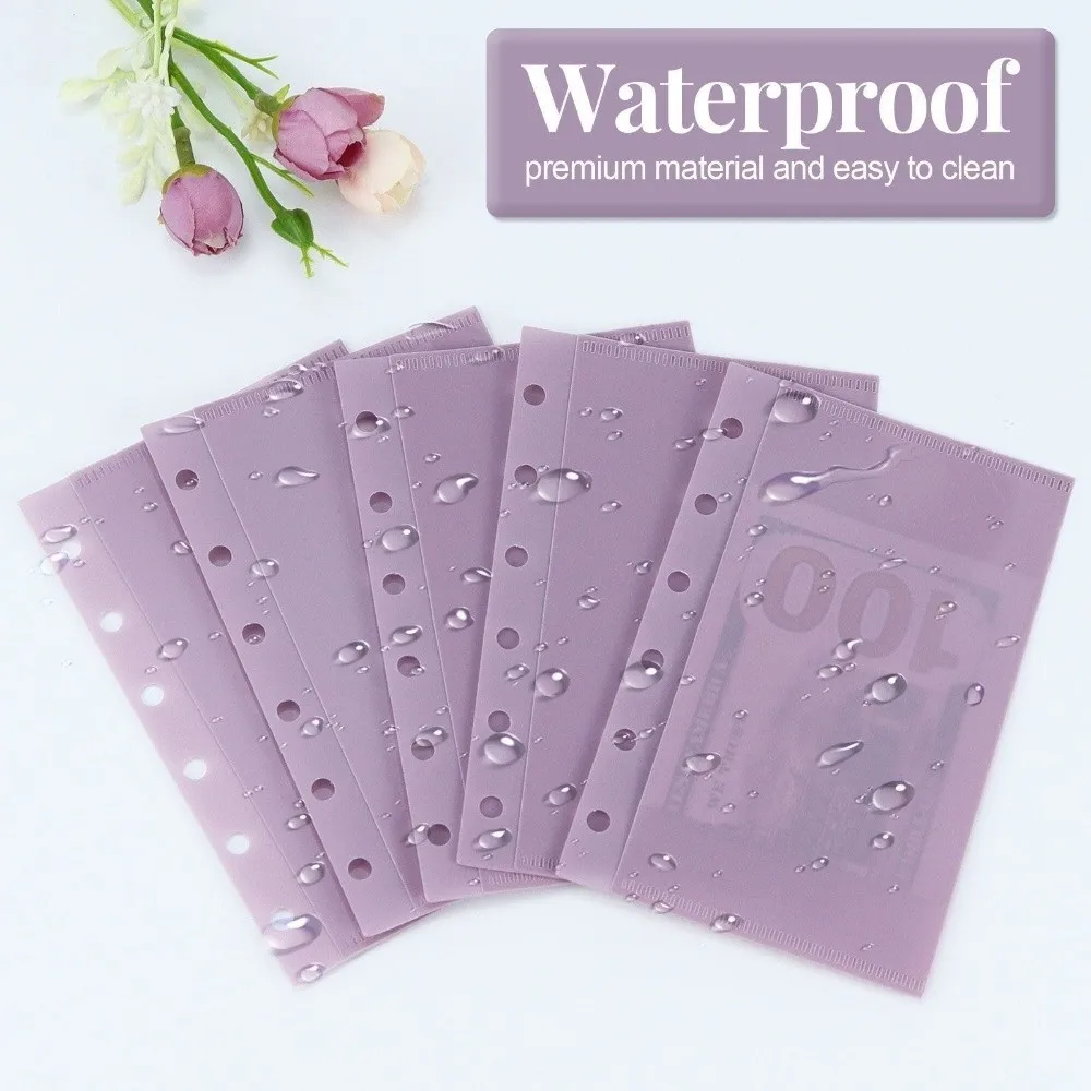 5pcs PP 6 Hole Budget Binder Pockets A6/A7 Transparent Loose Leaf Refill Sleeves Waterproof Cash Envelope Inserts