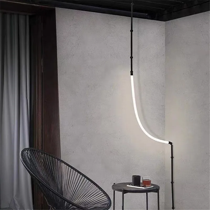 Imagem -04 - Leda Metal Mangueira Black Linear Lustre Sala de Estar Centro Mesa Designer Lamp Home Decor Iluminação Escada