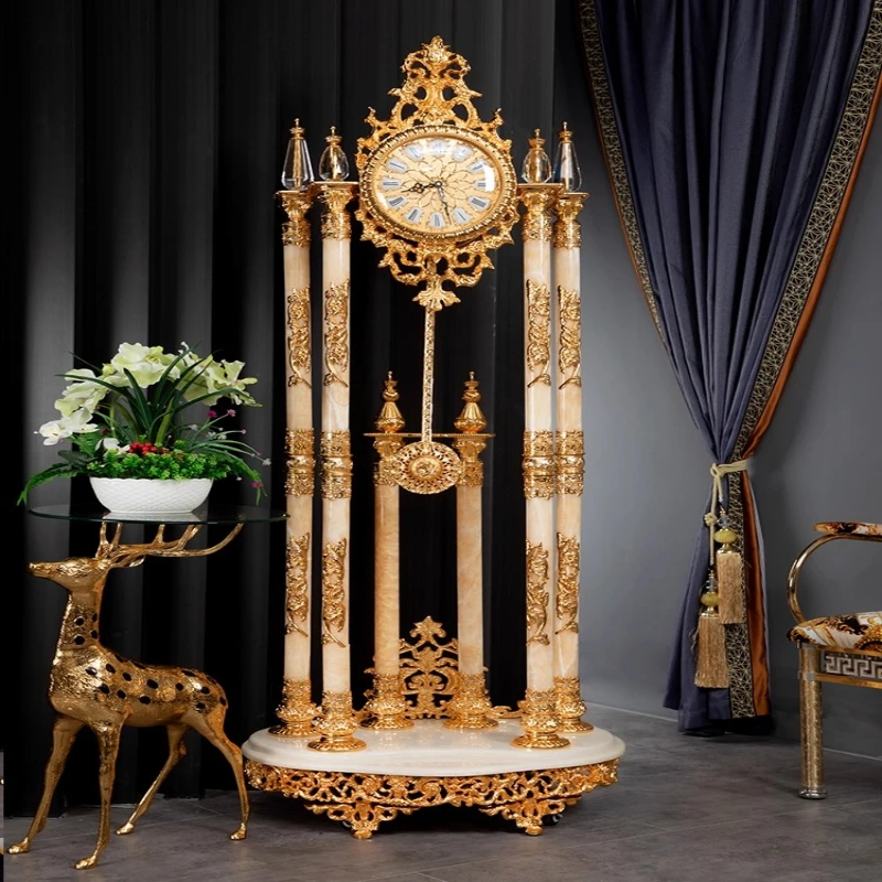 German luxury electroplated gold copper quartz movement floor clock creative living room European clock hotel clubhouse high-end