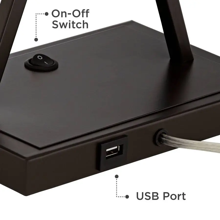 Iron Works Megan lampes de Table modernes 26.5 haut lot de 2 avec Port de chargement USB de Style hôtel LED Bronze métal tissu rectangulaire Sh