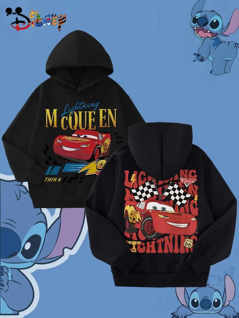 Disney Cars Lightning McQueen Racing Design Printed Sweatshirts Hoodies for Men and Women Pixar Plus Size Thermal Sport Tops