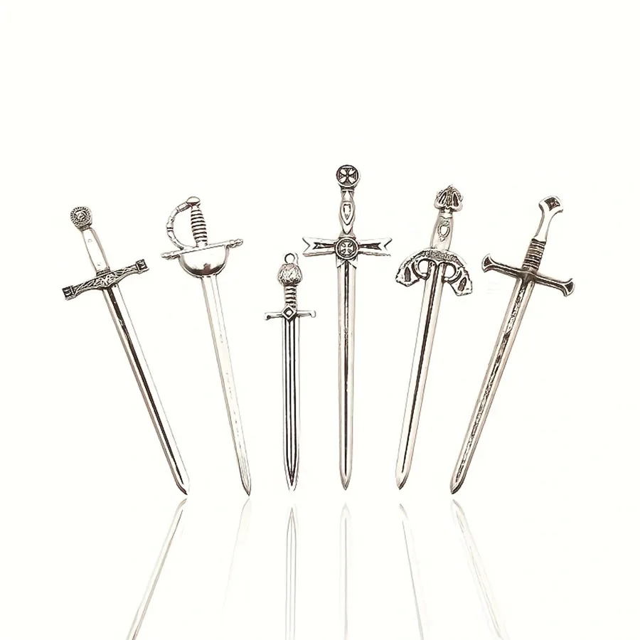 Vintage-Inspired Alloy Sword & Knife Bookmarks Set-6 Unique Styles Perfect for DIY Jewelry and Crafts Includes Hobbyist\'s Choice