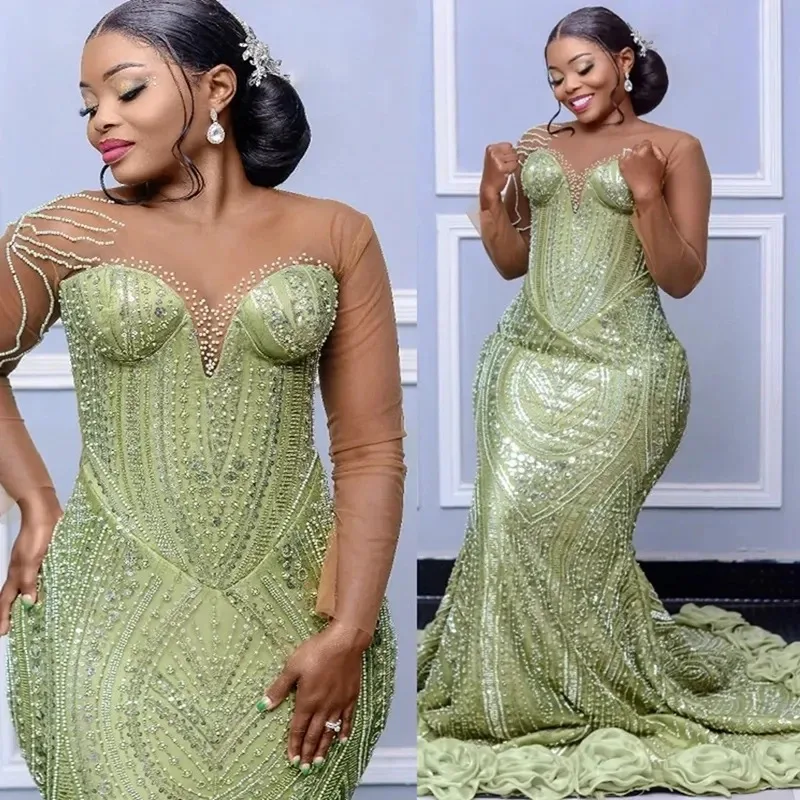 فاخر حورية البحر الدانتيل حبة التطريز حزب مساء اللباس مثير الخامس الرقبة مناسبة رسمية الاستقبال الثاني الكرة اللباس مخصص #1