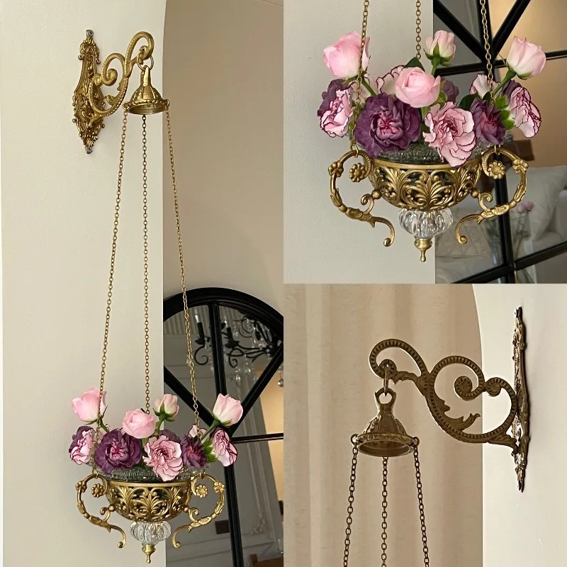 Medieval European pure brass carving decoration French aromatherapy diffuser decorative wall decoration flower device