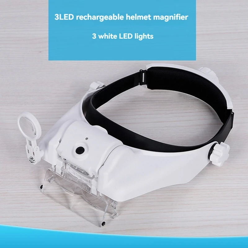 ABSJ-USB 충전식 안경 루페 시계 제조 업체 수리 도구 LED 헤드 밴드 돋보기 1.5X 2X 2.5X 3X 3.5X 8X