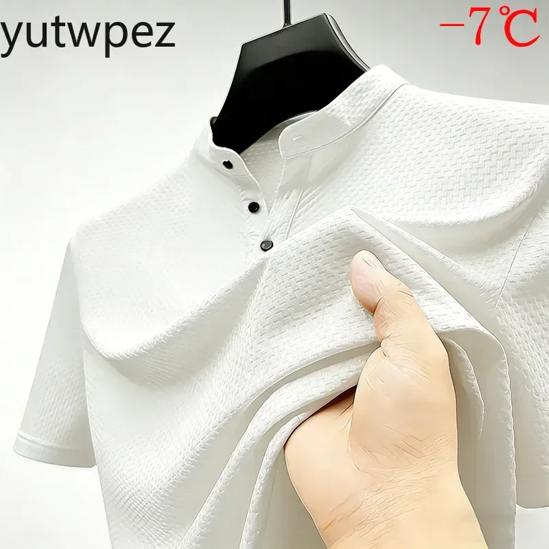 Short Sleeve Cycling Polo Shirt Waffle Weave Design Outdoor Sports Stand Collar Base Layer Ideal Hiking Running Men Solid Color