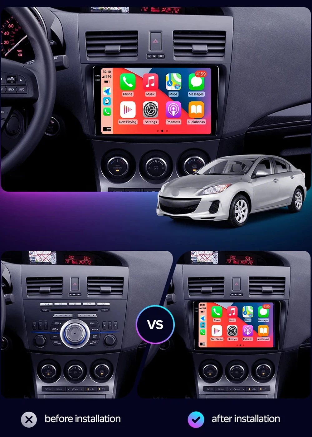 2K QLED 8G+256GB Car Radio Android 14 Auto For Mazda 3 2009-2011 2012 2013 Multimedia Video Player Carplay Autoradio GPS 4G Wifi