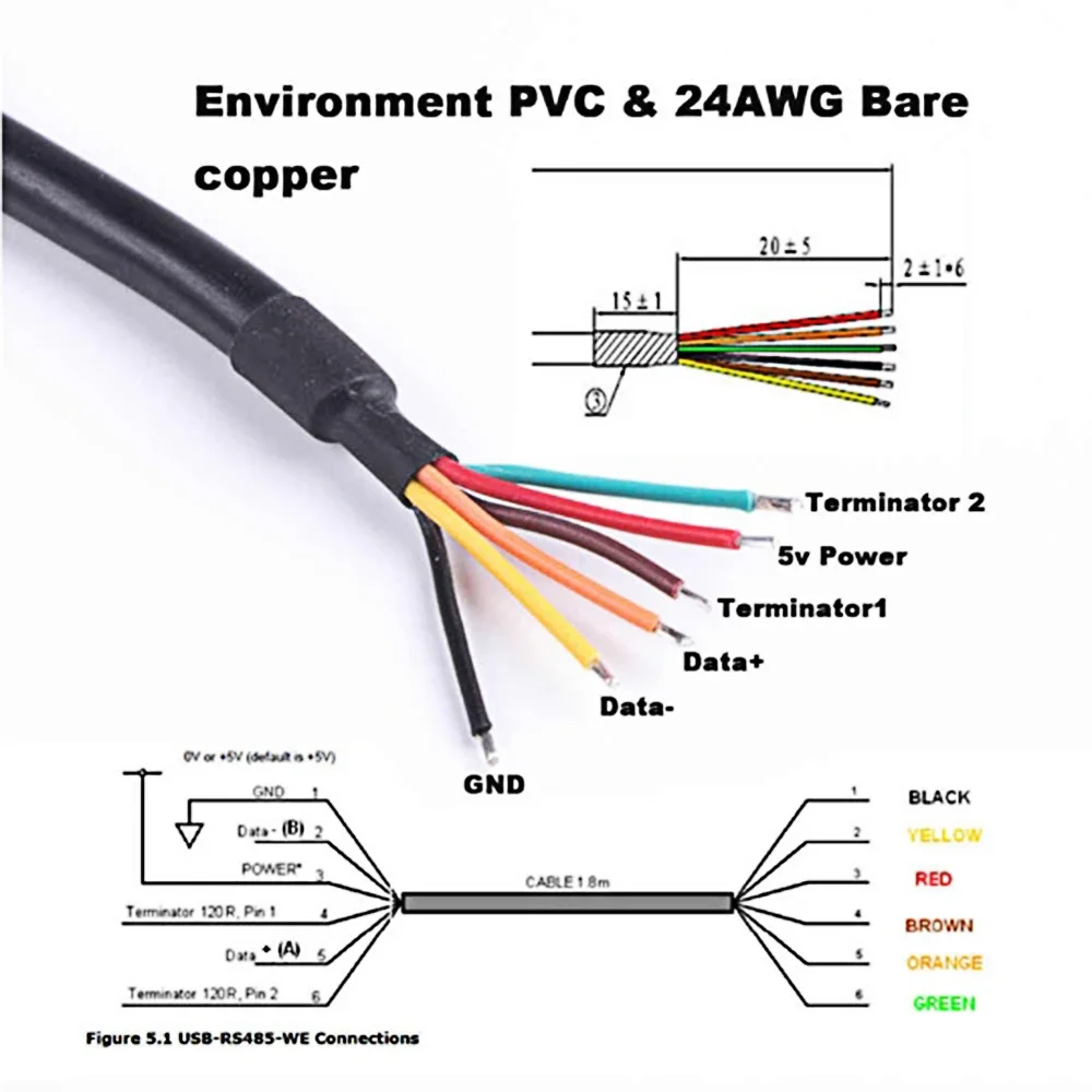 New FTDI Chip usb to RS485 Cable with TX/RX LEDs 6ft to wire end adapter USB-RS485-WE compatible rs485 adapter cable with driver