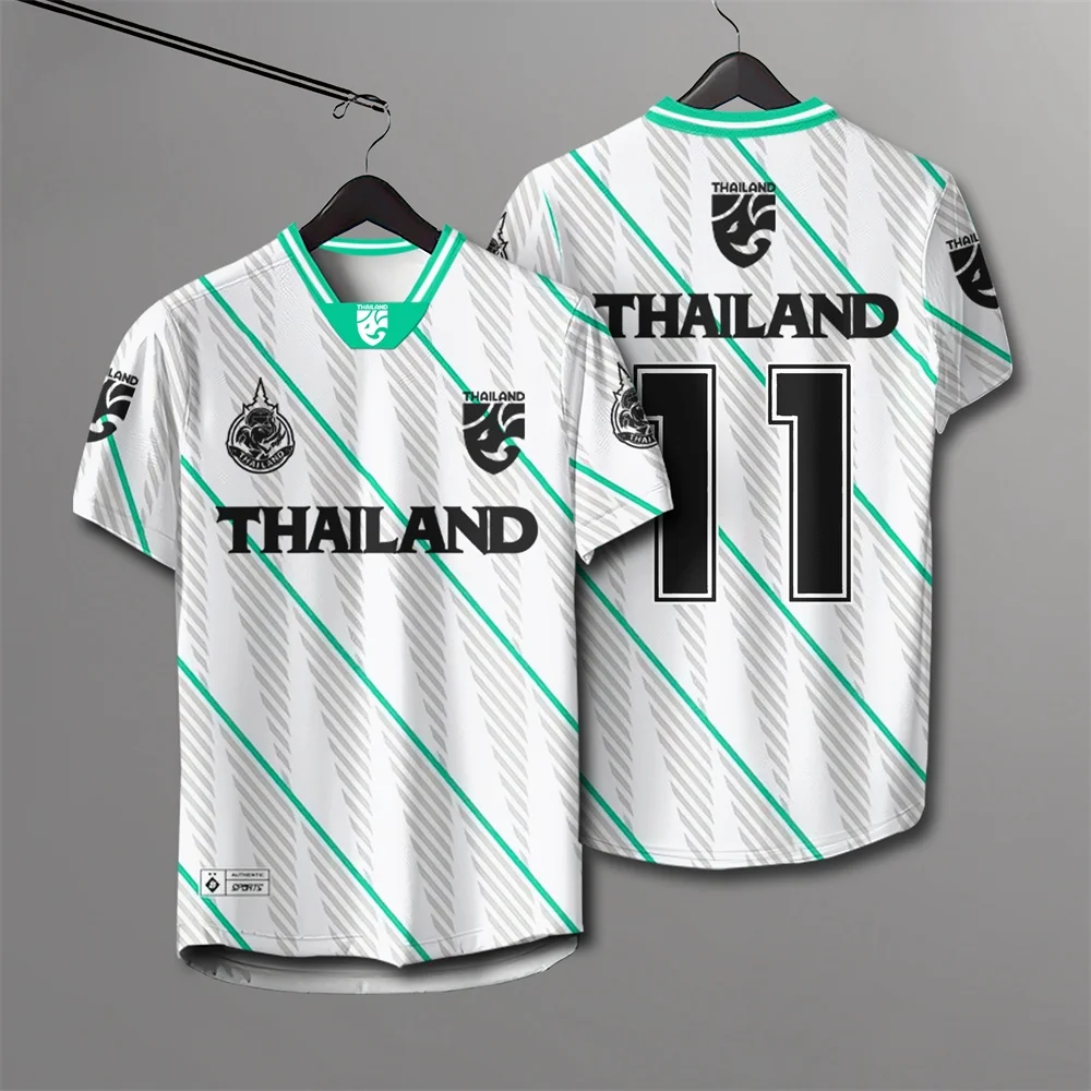 Fußballtrikot der thailändischen Nationalmannschaft Nr. 11, abstraktes Splash-All-Over-Print-Schnelltrocknungs-Oberteil, Y2K-Retro-Vibe, Athleisure-Alltagsoutfit – Detail 12