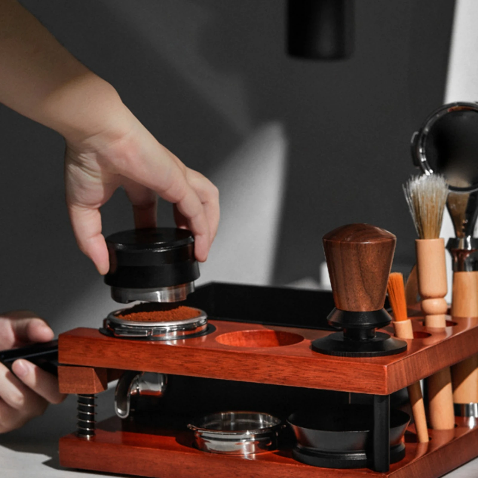 Coffee Tamper Holder Stand Multi Opening Portafilter Stand Espresso Tamper Station Wood Grain for Baristas, Cafe Counter - view 4