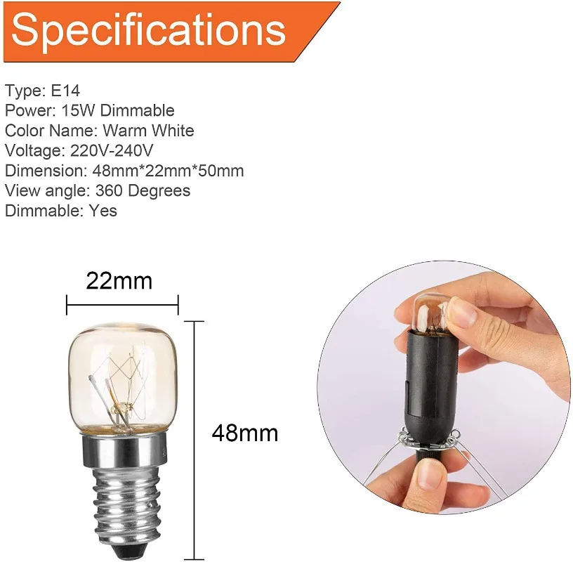 キマラヤソルロックランプ、ナイトライト、冷蔵庫、turkishランプ、e14ネジt22、120v、220v、15w、6個用の照明オーブン電球