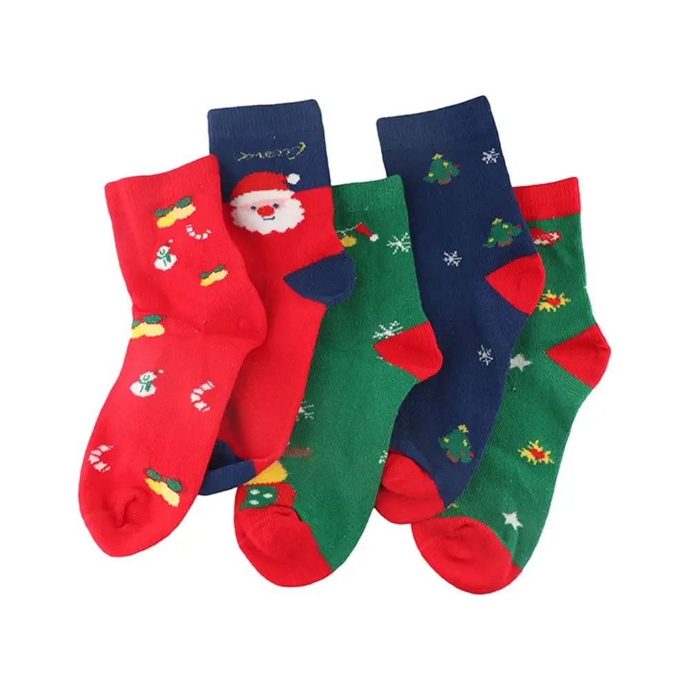 

5 Pair Cotton Children Christmas Socks Santa Claus Snowman Cartoon Hosiery Cloth Accessories Elk Mid-Tube Socks Toddle