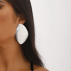 Exaggerated Large Asymmetric Flat Bright Metal Alloy Massive Heavy Earrings for Women Girls Trend Jewelry Gifts 2024 New