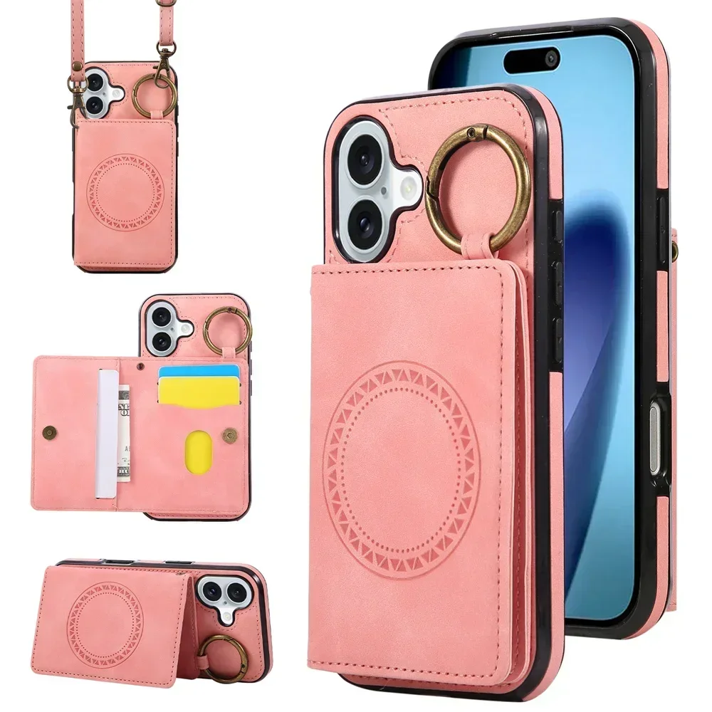 Ring-Crossbody-Geldbörse, Kartenhalter, magnetische Handyhülle für Apple IPhone 17 Air 16E 16 15 14 13 12 11 Pro Max XS XR Plus Cover
