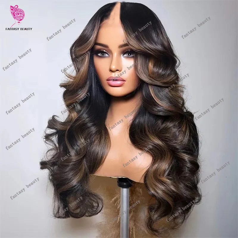 

Highlight Ash Blonde Brown Body Wave V Part Wigs Loose Wave Auburn Chocolate U Shape Wig 100% Human Hair 250Density Full End