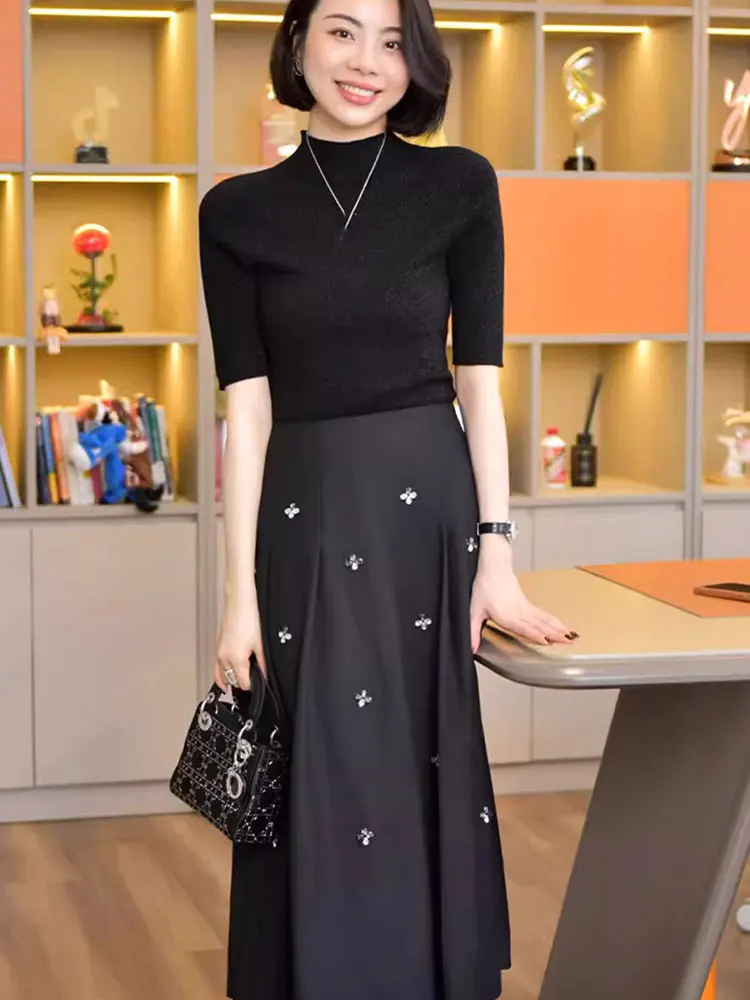 심플한 단색 하이 칼라 니트웨어 여름 신상 여성 패션 한국 스타일 탑