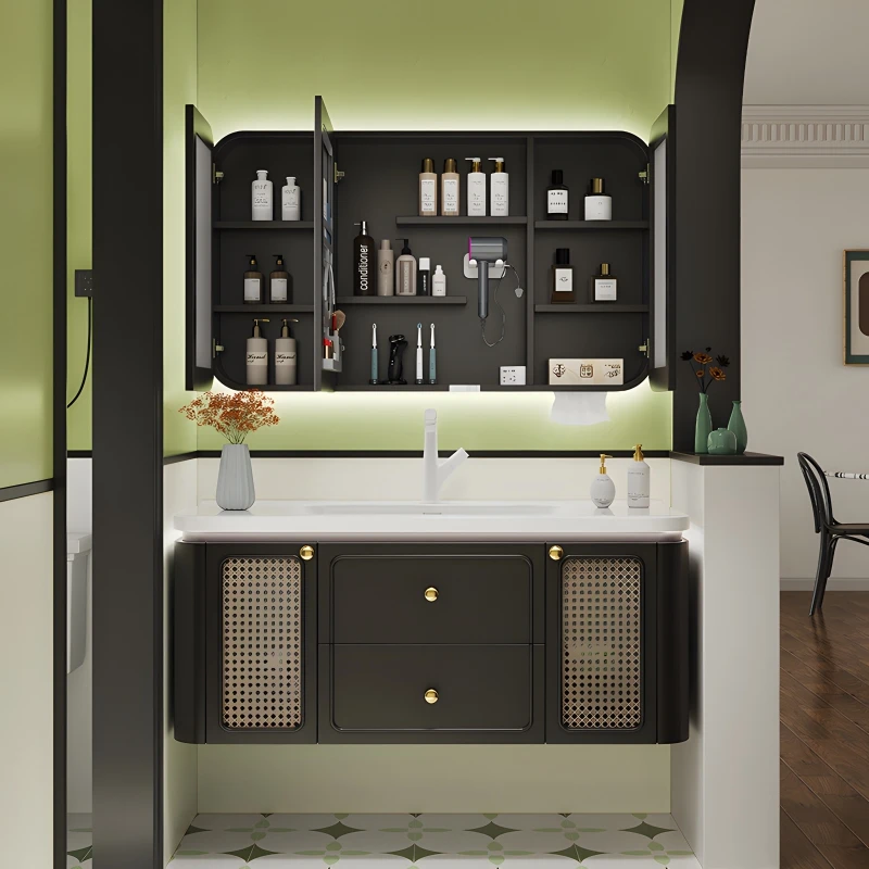 

American retro oak paint bathroom cabinet combination ceramic basin washstand toilet