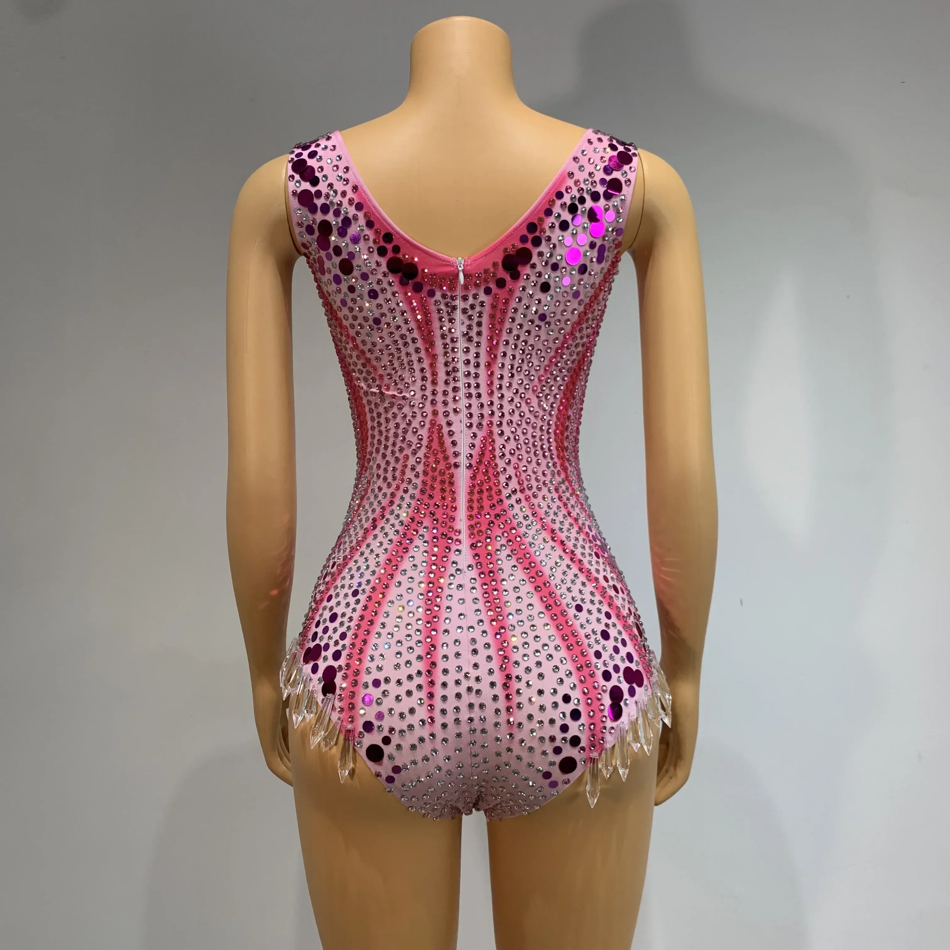 Women Sexy Performance Dancer Costume Nightclub Bar DJ Show Stage Wear Sparkly Rhinestones Tight Bodysuit