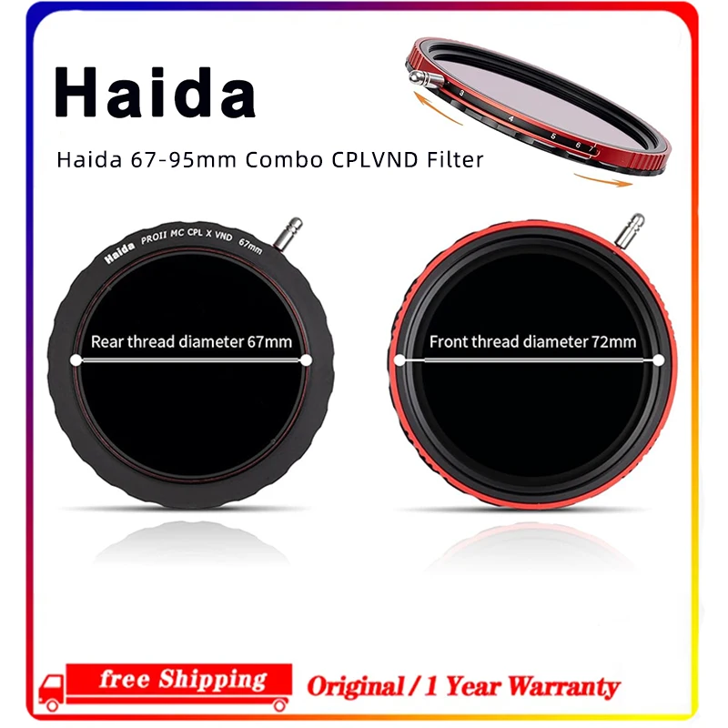 67mm-95mm 2-in-1 CPL VND Filter Pro II, Nano Waterproof Scratchproof Polarizer Variable ND Lens Filter, Haida