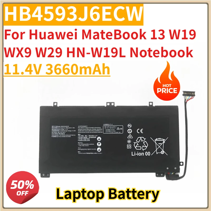 

New Replacement Laptop Battery 11.4V 3660mAh HB4593J6ECW for Huawei MateBook 13 W19 WX9 W29 HN-W19L Notebook