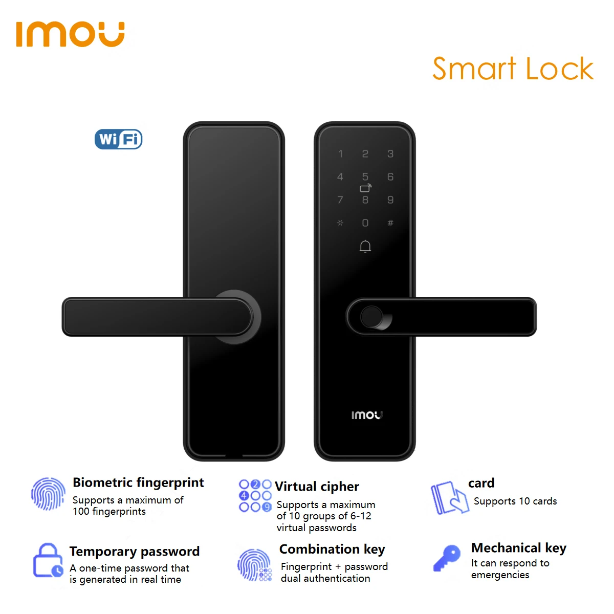 

IMOU Wifi Electronic Smart Door Lock With Biometric Fingerprint / Smart Card / Password / Key Unlock/ USB Charge Home Security