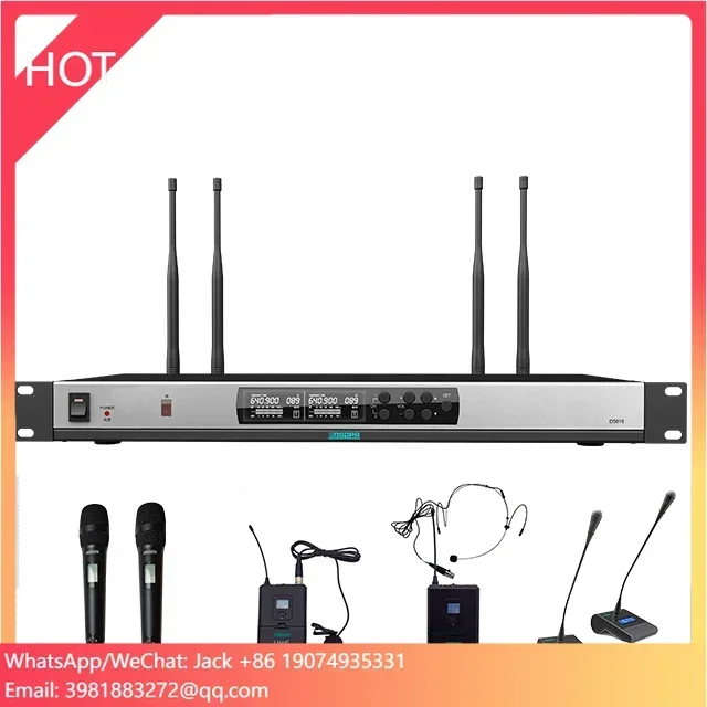 2 Channel Handheld Lavalier Headset Gooseneck True Diversity UHF Wireless Conference Microphone System