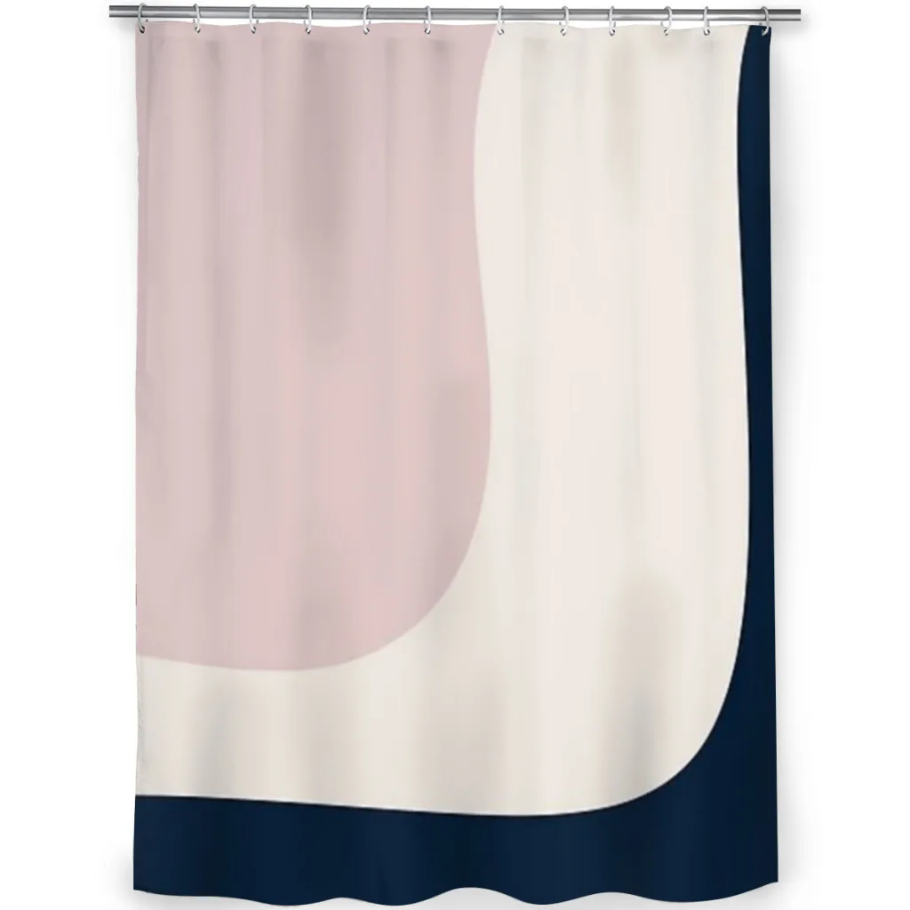 Triple Wave Minimalist Cream, and Navy Blue Shower Curtain  Bathroom Decoration Shower Curtain Birthday Gift