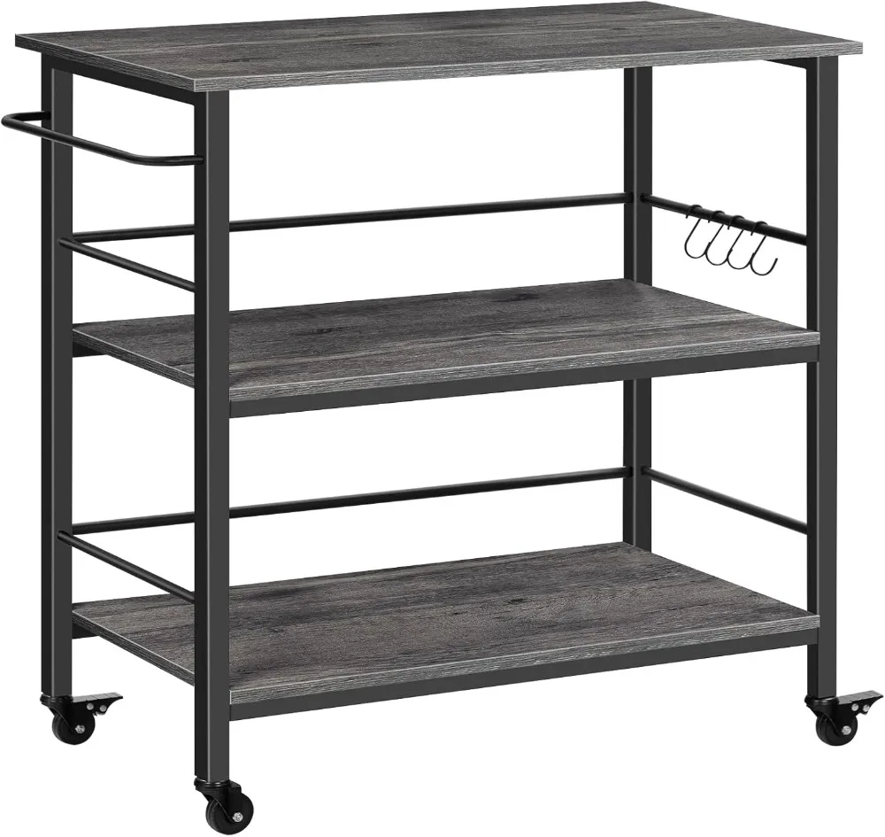 

HOOBRO Kitchen Island with Storage,Industrial Kitchen Island on Wheels and Side Enclosures, 3 Tier Kitchen Cart with Large