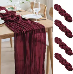 4 Pack Burgundy Cheesecloth Table Runner Gauze Semi-Sheer Backdrop Drape Fabric for Wedding Holiday Party Bridal Shower Decor