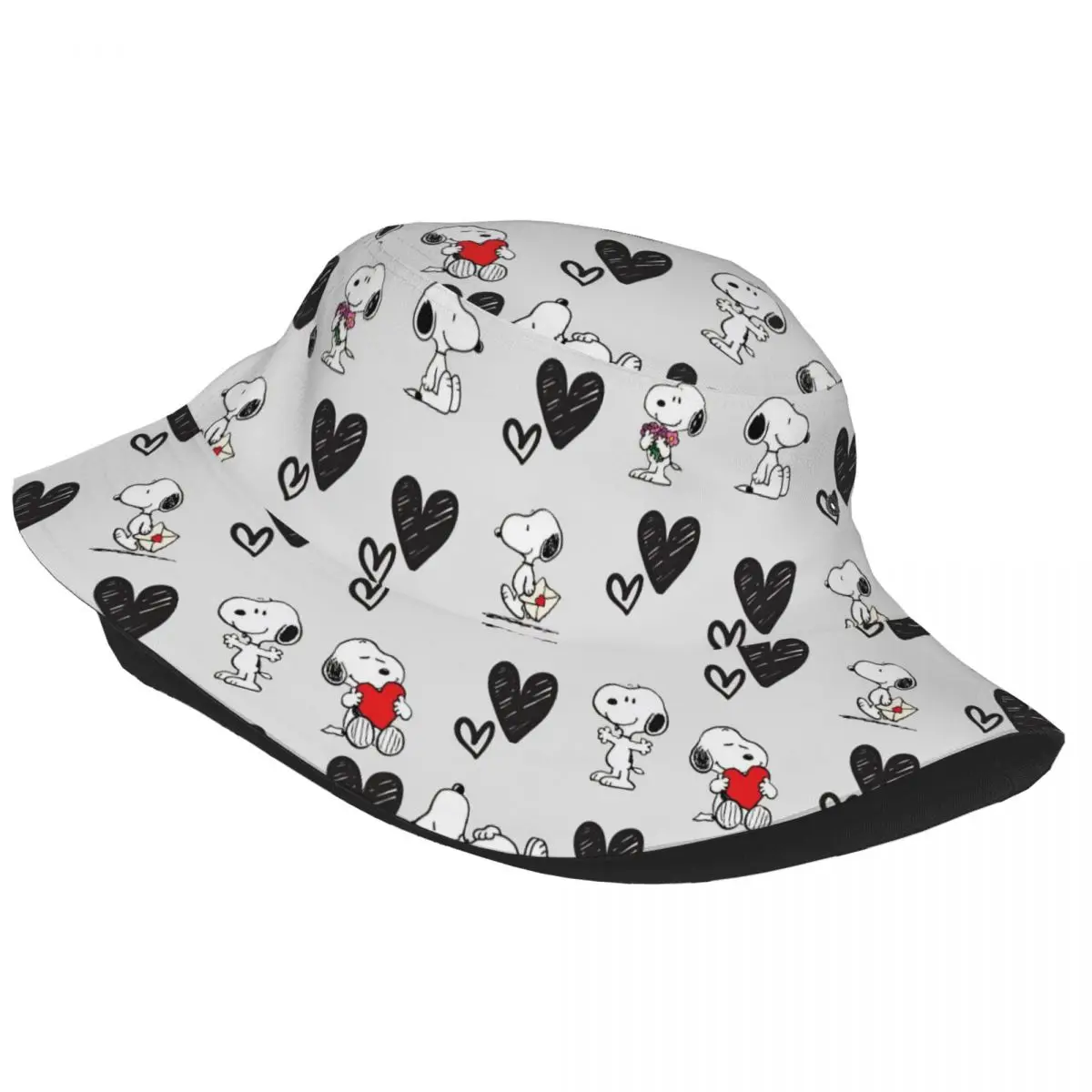 Trendy Snoopys Dog Bucket Hats Women Men Outdoor Sports Cartoon Heart Fishing Fisherman Caps Vocation Getaway Headwear Bob Hat