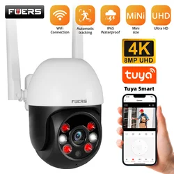Fuers 4K 8MP Tuya Smart Wifi Surveillance Camera Wireless Outdoor Home Security PTZ IP Cameras AI Human Detect CCTV Mini Camera