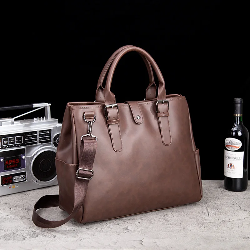 Vintage draagbare aktetas Casual Crossbody Crazy Horse lederen heren horizontale enkele schoudertas Koreaanse stijl trendy heren