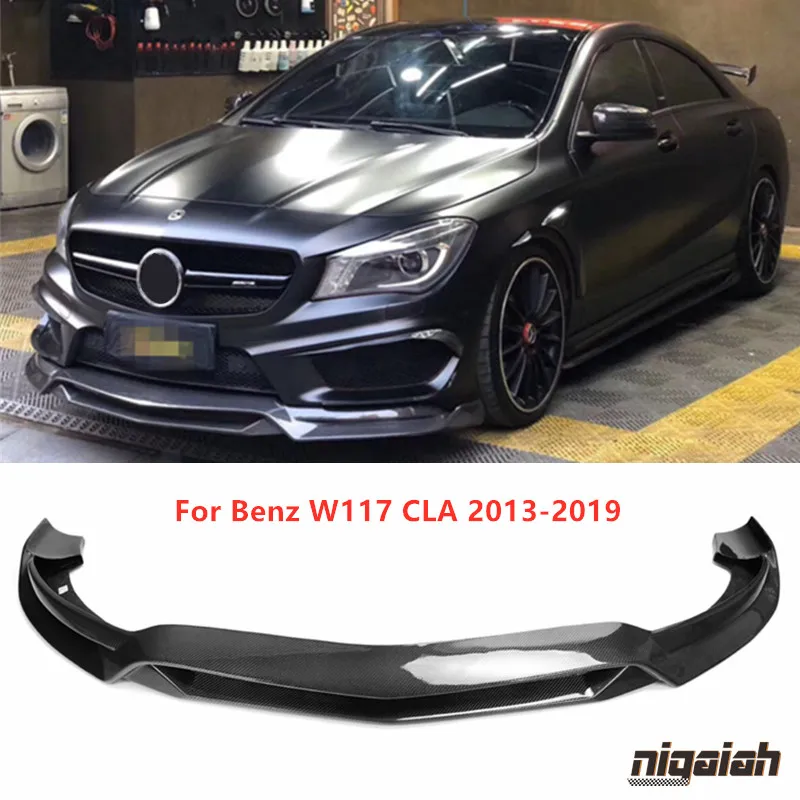 R1 Style Car Front Bumper Lip for Benz W117 CLA250 CLA260 CLA45 2013-2019 Carbon Fiber Front Skirt Bumper Protective Cover Trim