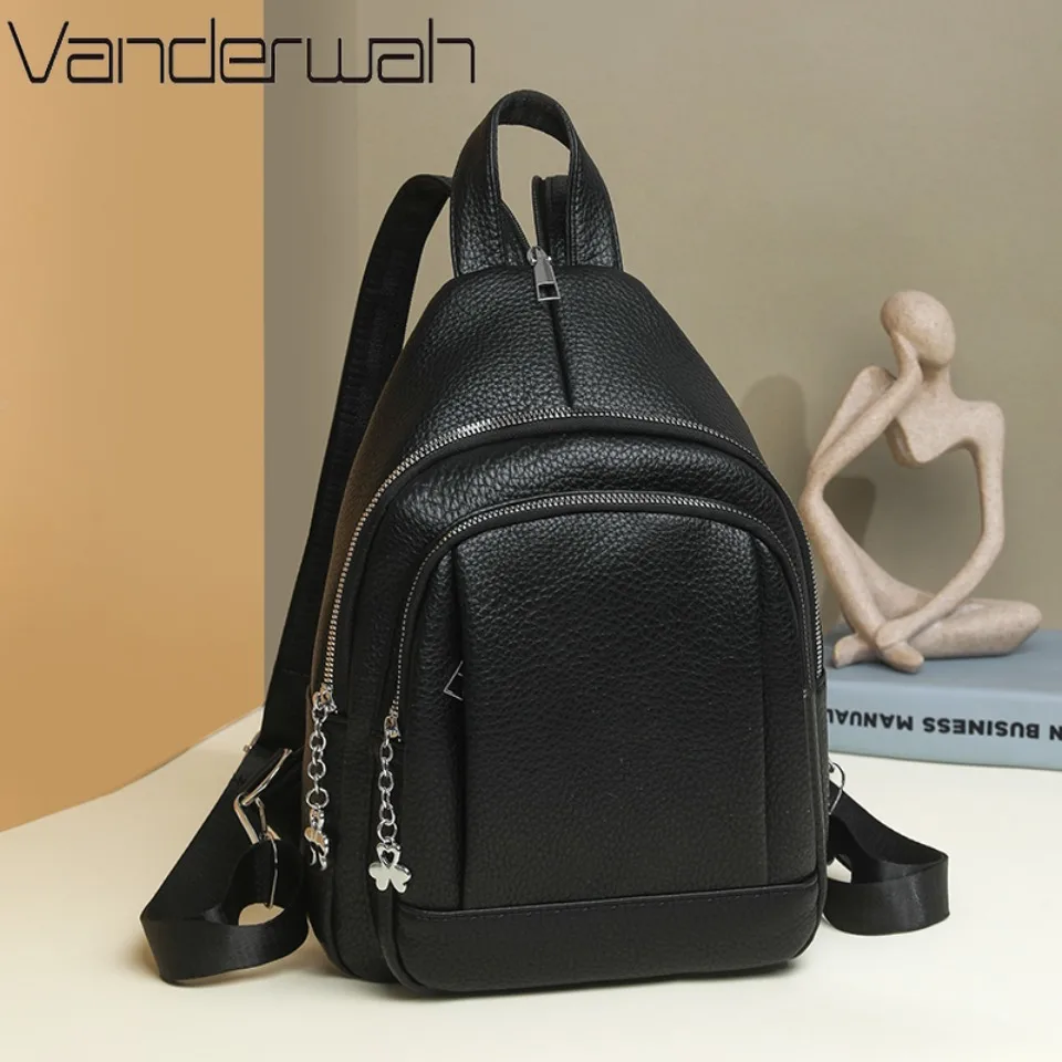 

3 in 1 Back pack Soft PU Leather Backpack Women Vintage Shoulder Chest Bag Ladies small Travel Backpack School Bags Girls