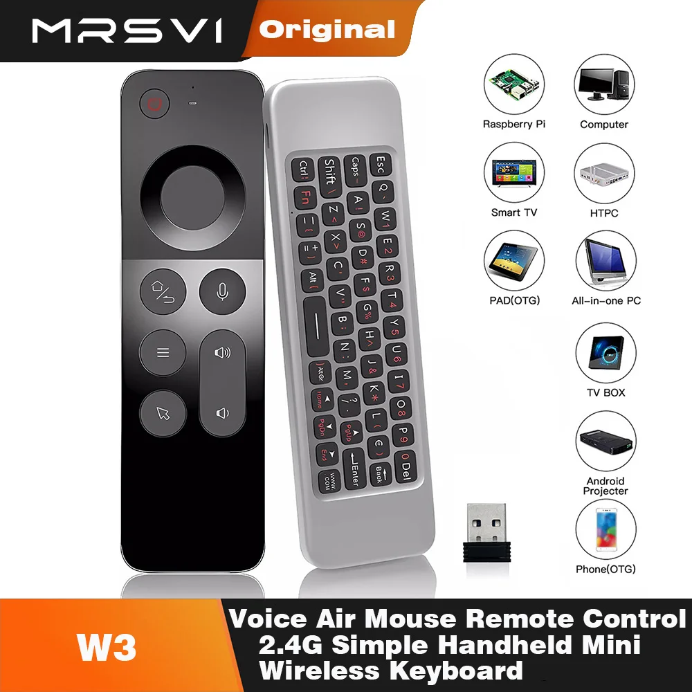 MRSVI Universal Voice Air Mouse Remote Control W3 2.4G Simple Handheld Mini Wireless Keyboard for Android TV BOX Windows PC