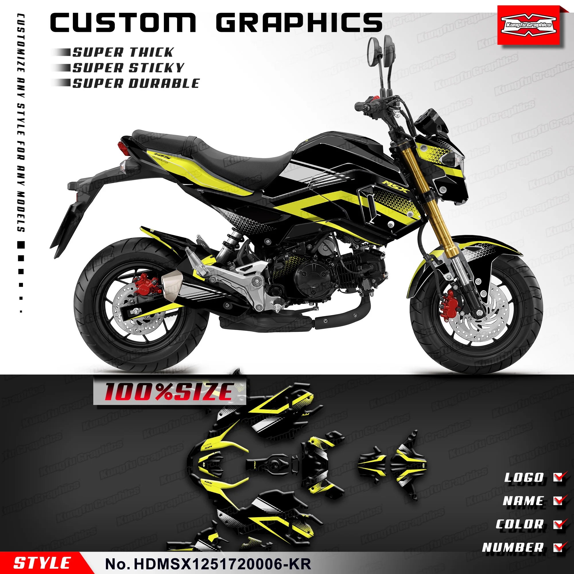 

KUNGFU GRAPHICS Stickers Set Wrap Sticker for Honda Grom & MSX 125 2017 2018 2019 2020 Decoration, HDMSX1251720006-KR