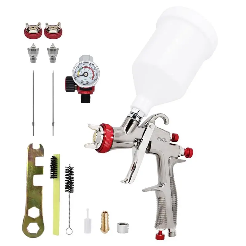 HLZS-R500 Spray Gun Complete Set Car Spray Gun With Air Regulator High Atomization Low Rebound Topcoat Spray Gun B