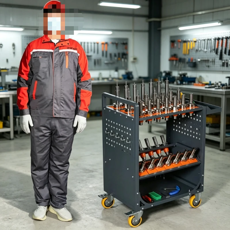 CAT50/CAT40 Grey CNC Tool Storage Cart Movable Wheeled CNC Tool Manager Machining Center Service Cart