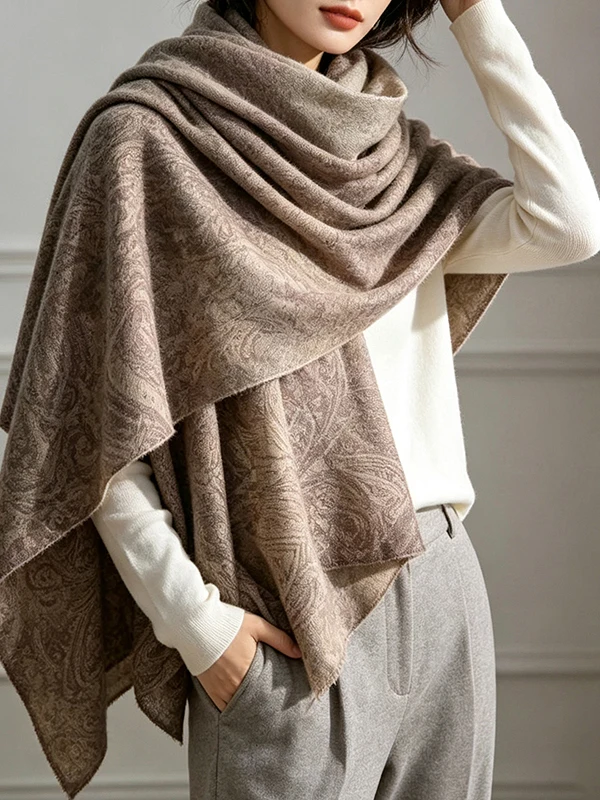 Pure Wool Cashmere Wrap Scarf for Women Soft Cozy Air Conditioned Room Outdoors Vintage Style Autumn Winter Casual Wear
